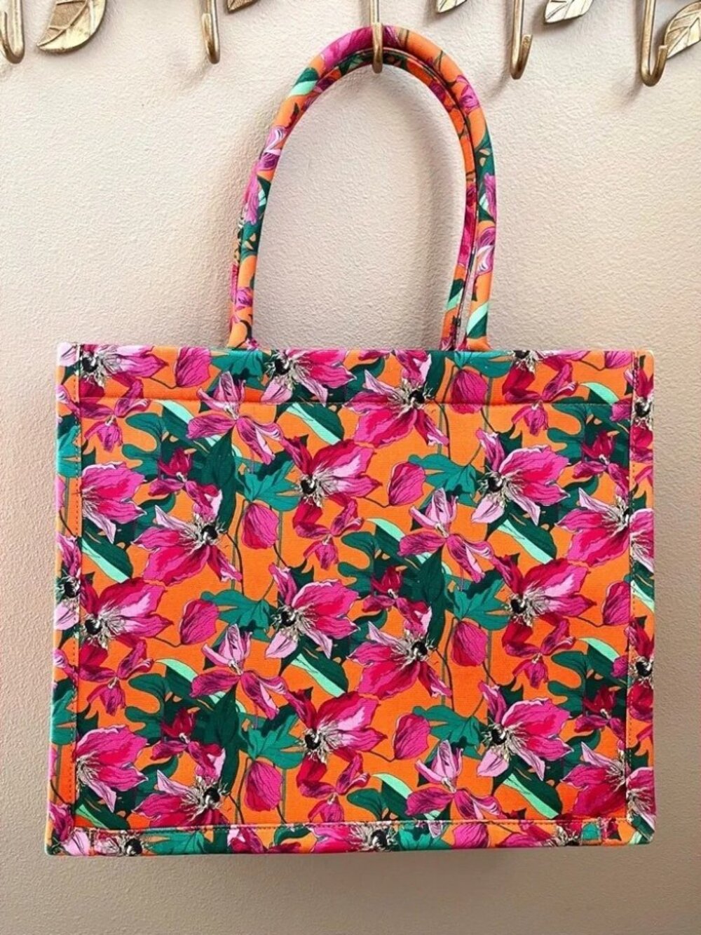 Express Floral Tote Bag in Orange, Pink, Green